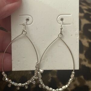 Marlyn Schiff Silver Beaded Teardrop Hoop Earrings